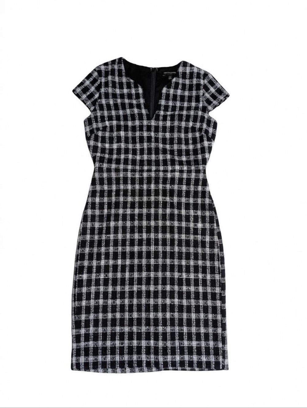 Banana Republic Black White Tweed Plaid Sheath Dress Women's Size 2 Cap Sleeve